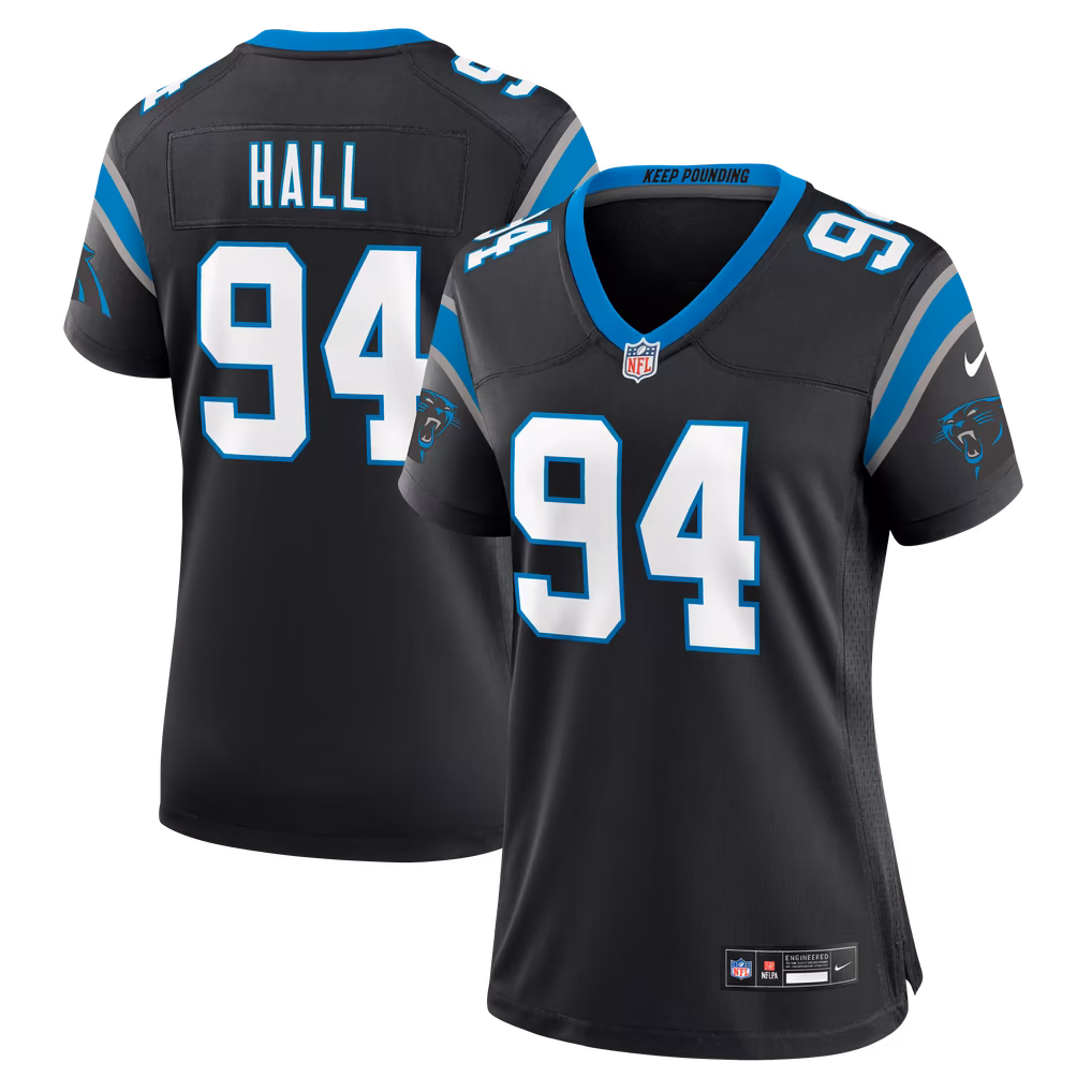 Women's Carolina Panthers Aaron Hall Nike Black Team Game Jersey - Ujersey