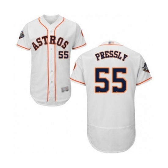 Men's Houston Astros #55 Ryan Pressly White Home Flex Base Authentic Collection 2019 World Series Bound Baseball Jersey - Ujersey