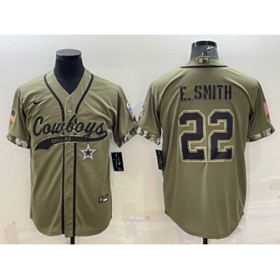 Men's Dallas Cowboys #22 Emmitt Smith 2022 Olive Salute to Service Cool Base Stitched Baseball Jersey - Ujersey