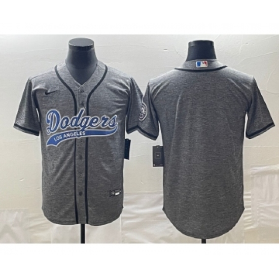 Men's Los Angeles Dodgers Blank Grey Gridiron Cool Base Stitched Baseball Jerseys - Ujersey