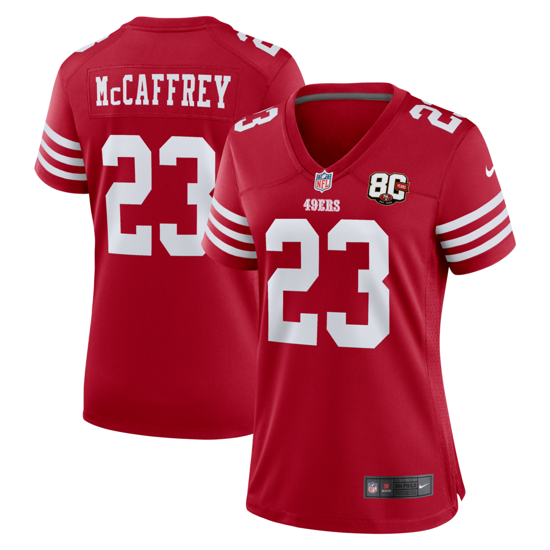Women's San Francisco 49ers Christian McCaffrey Nike Scarlet 80th Anniversary Game Jersey - Ujersey