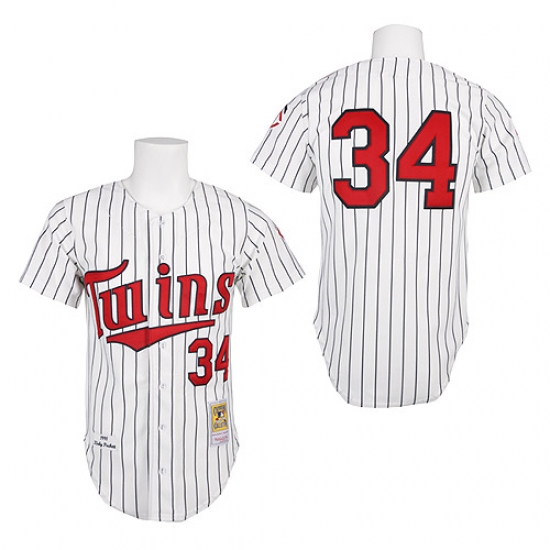 Men's Mitchell and Ness 1991 Minnesota Twins #34 Kirby Puckett Authentic White Throwback MLB Jersey - Ujersey
