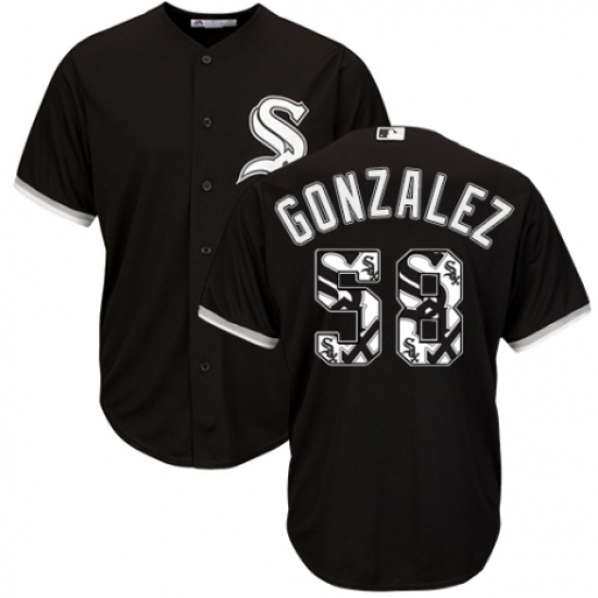 Men's Majestic Chicago White Sox #58 Miguel Gonzalez Authentic Black Team Logo Fashion Cool Base MLB Jersey - Ujersey
