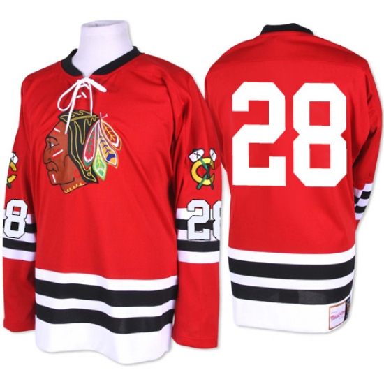 Men's Mitchell and Ness Chicago Blackhawks #28 Steve Larmer Authentic Red 1960-61 Throwback NHL Jersey - Ujersey