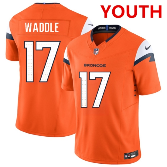 Youth Denver broncos #17 Jaylen Waddle orange 2026 f.u.s.e. vapor limited stitched football jersey - Ujersey