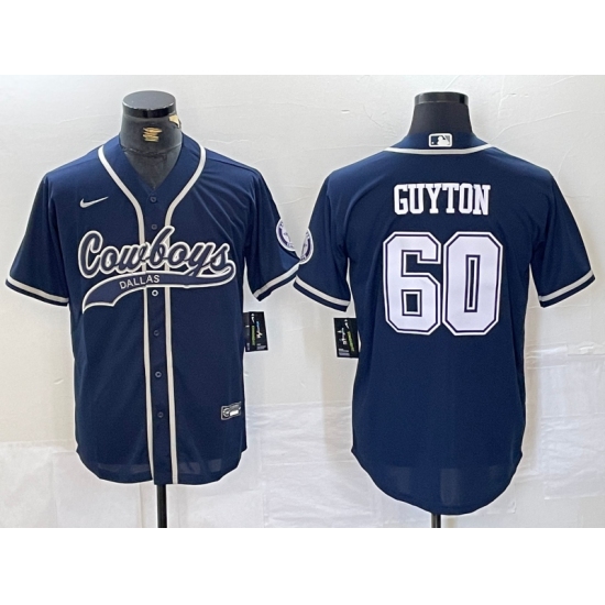 Men's Dallas Cowboys #60 Tyler Guyton Navy Cool Base Stitched Baseball Jersey - Ujersey