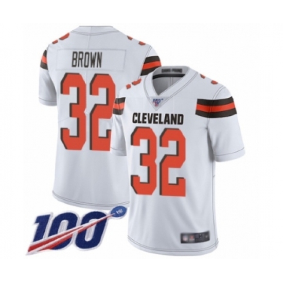 Men's Cleveland Browns #32 Jim Brown White Vapor Untouchable Limited Player 100th Season Football Jersey - Ujersey