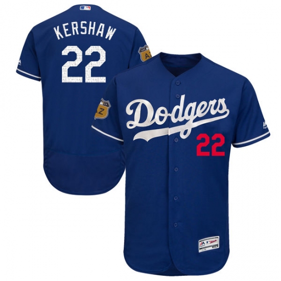 Men's Majestic Los Angeles Dodgers #22 Clayton Kershaw Royal Blue 2017 Spring Training Authentic Collection Flex Base MLB Jersey - Ujersey