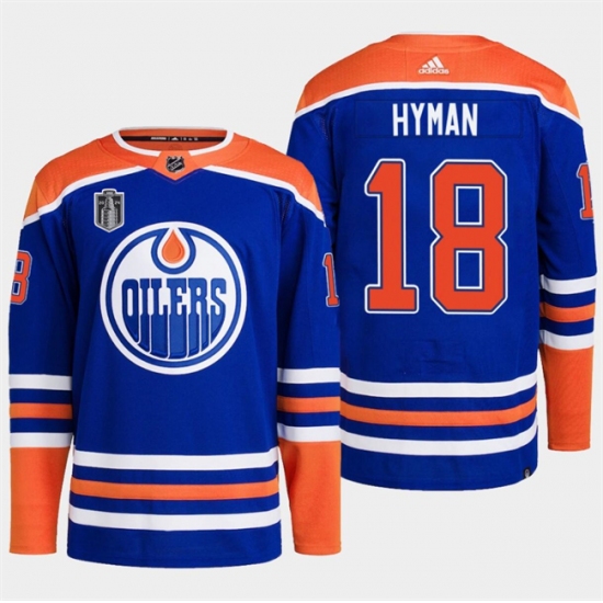 Men's Edmonton Oilers #18 Zach Hyman Royal 2024 Stanley Cup Final Stitched Jersey - Ujersey
