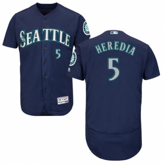Men's Majestic Seattle Mariners #5 Guillermo Heredia Navy Blue Alternate Flex Base Authentic Collection MLB Jersey - Ujersey