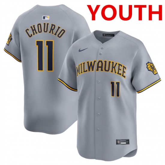 Youth Milwaukee Brewers #11 Jackson Chourio Grey 2024 Away Limited Stitched Baseball Jersey - Ujersey