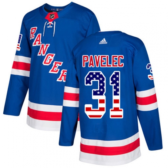Men's Adidas New York Rangers #31 Ondrej Pavelec Authentic Royal Blue USA Flag Fashion NHL Jersey - Ujersey