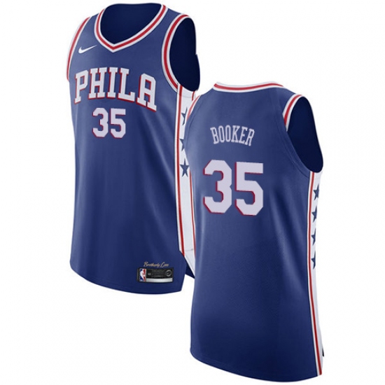 Men's Nike Philadelphia 76ers #35 Trevor Booker Authentic Blue NBA Jersey - Icon Edition - Ujersey