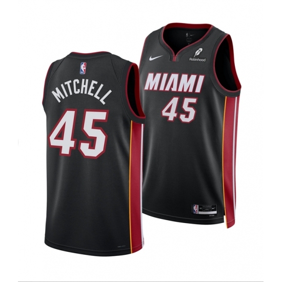Men's Miami Heat #45 Davion Mitchell Black 2025 Icon Edition Swingman Stitched Basketball Jersey - Ujersey