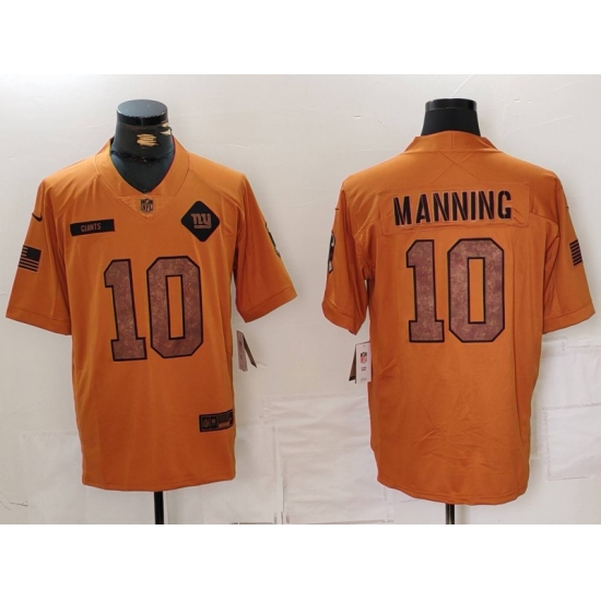 Men's New York Giants #10 Eli Manning 2023 Brown Salute To Service Limited Stitched Jersey - Ujersey