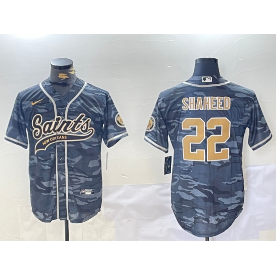 Men's New Orleans Saints #22 Rashid Shaheed Grey Camo With Cool Base Stitched Baseball Jersey - Ujersey