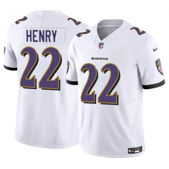 Men's Baltimore Ravens #22 Derrick Henry 2023 F.U.S.E. White Vapor Limited Football Stitched Jersey - Ujersey