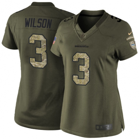 Women's Nike Seattle Seahawks #3 Russell Wilson Elite Green Salute to Service NFL Jersey - Ujersey