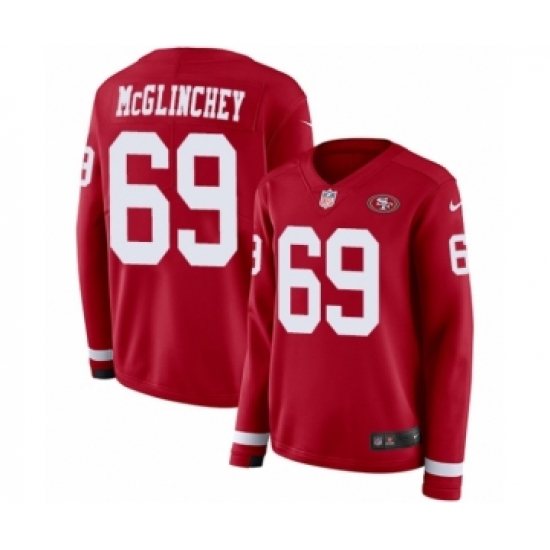Women's Nike San Francisco 49ers #69 Mike McGlinchey Limited Red Therma Long Sleeve NFL Jersey - Ujersey