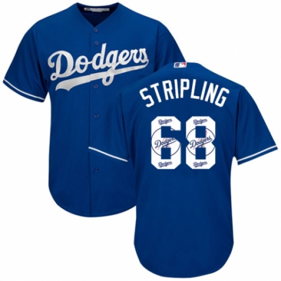 Men's Majestic Los Angeles Dodgers #68 Ross Stripling Authentic Royal Blue Team Logo Fashion Cool Base MLB Jersey - Ujersey