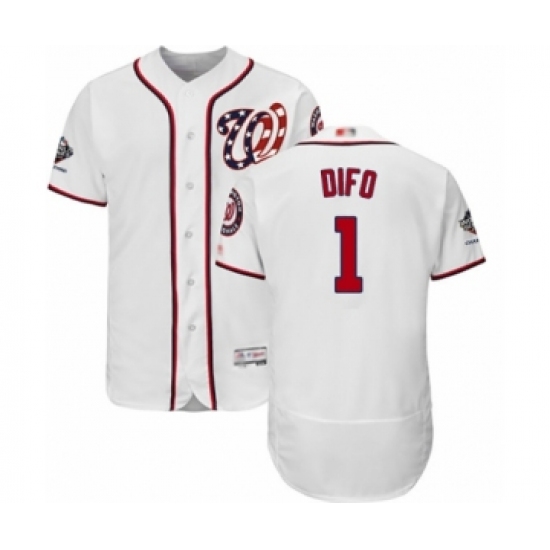 Men's Washington Nationals #1 Wilmer Difo White Home Flex Base Authentic Collection 2019 World Series Champions Baseball Jersey - Ujersey