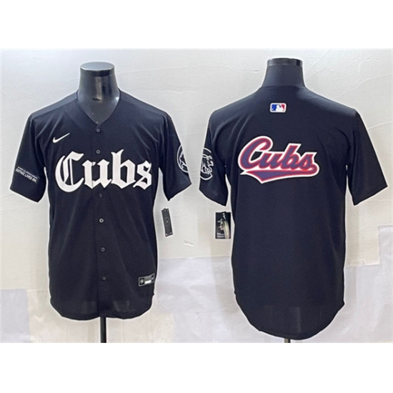 Men's Chicago Cubs Team Big Logo Black 'Gothic North Side Edition' Vapor Premier Limited Stitched Baseball Jersey - Ujersey