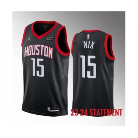 Men's Houston Rockets #15 Daishen Nix Black 2023 Statement Edition Stitched Basketball Jersey - Ujersey