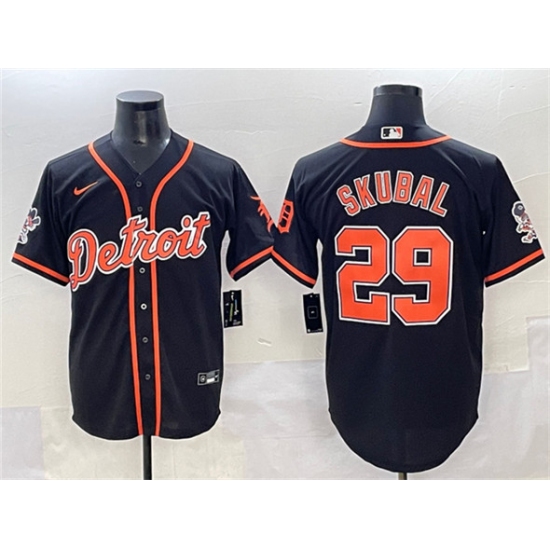 Men's Detroit Tigers #29 Tarik Skubal Black With Cool Base Stitched Baseball Jersey