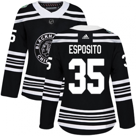 Women's Adidas Chicago Blackhawks #35 Tony Esposito Authentic Black 2019 Winter Classic NHL Jersey - Ujersey