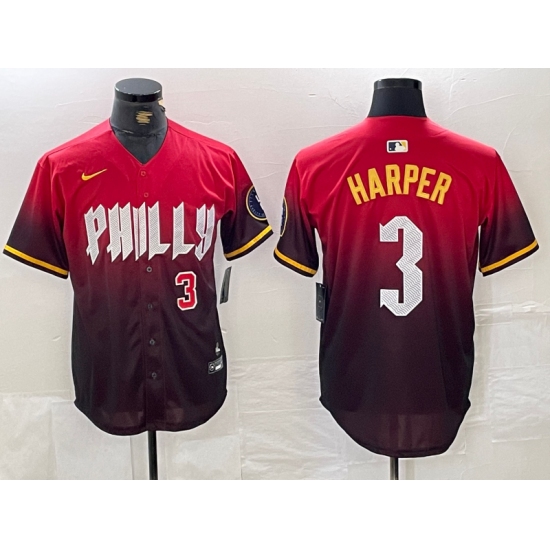 Men's Philadelphia Phillies #3 Bryce Harper Red 2024 City Player Number Cool Base Jerseys - Ujersey