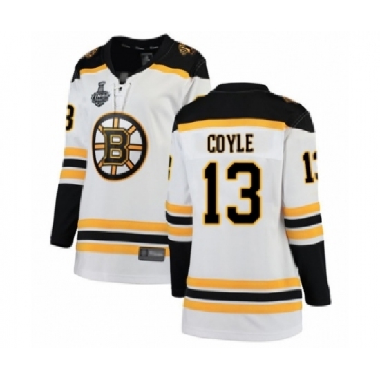 Women's Boston Bruins #13 Charlie Coyle Authentic White Away Fanatics Branded Breakaway 2019 Stanley Cup Final Bound Hockey Jersey - Ujersey