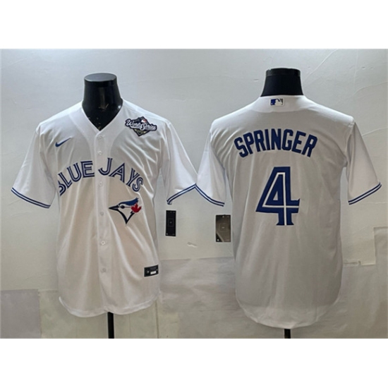 Men's Toronto Blue Jays #4 George Springer White 2025 World Series Home Cool Base Stitched Baseball Jersey - Ujersey