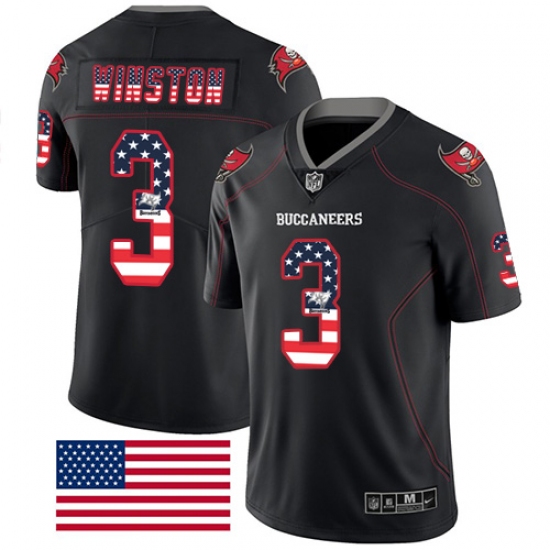 Men's Nike Tampa Bay Buccaneers #3 Jameis Winston Limited Black Rush USA Flag NFL Jersey - Ujersey