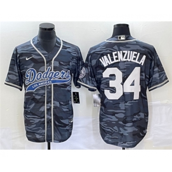 Men's Los Angeles Dodgers #34 Toro Valenzuela Gray Camo Cool Base Stitched Baseball Jersey - Ujersey