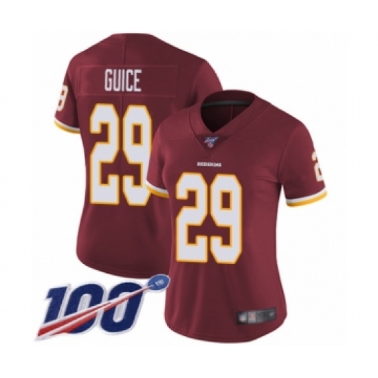 Women's Washington Redskins #29 Derrius Guice Burgundy Red Team Color Vapor Untouchable Limited Player 100th Season Football Jersey