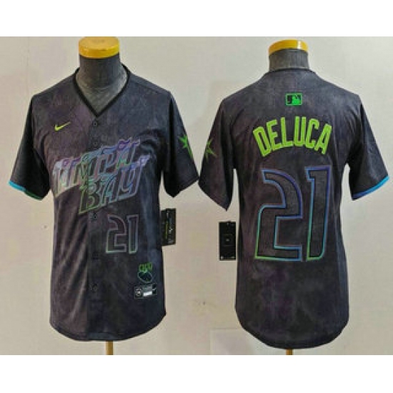 Youth Tampa Bay Rays #21 Jonny DeLuca Number Charcoal 2024 City Connect Limited Stitched Jersey - Ujersey