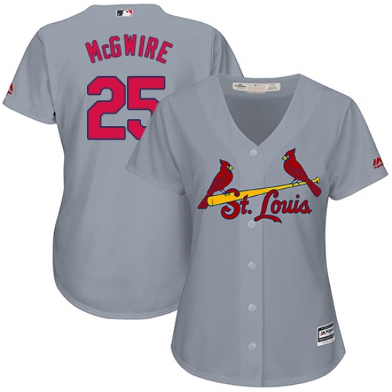 Women's Majestic St. Louis Cardinals #25 Mark McGwire Replica Grey Road Cool Base MLB Jersey - Ujersey