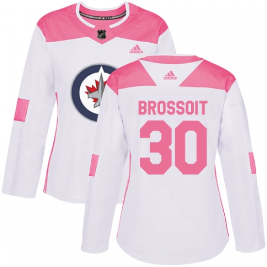 Women's Adidas Winnipeg Jets #30 Laurent Brossoit Authentic White Pink Fashion NHL Jersey - Ujersey