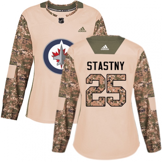 Women's Adidas Winnipeg Jets #25 Paul Stastny Authentic Camo Veterans Day Practice NHL Jersey - Ujersey