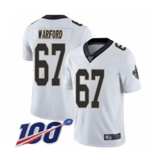 Men's New Orleans Saints #67 Larry Warford White Vapor Untouchable Limited Player 100th Season Football Jersey - Ujersey