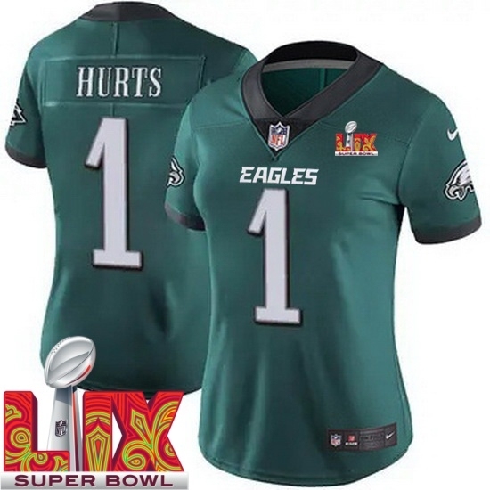 Women Philadelphia Eagles Jalen Hurts #1 Green 2024 2025 Super Bowl LIX F U S E Stitched NFL Jersey - Ujersey