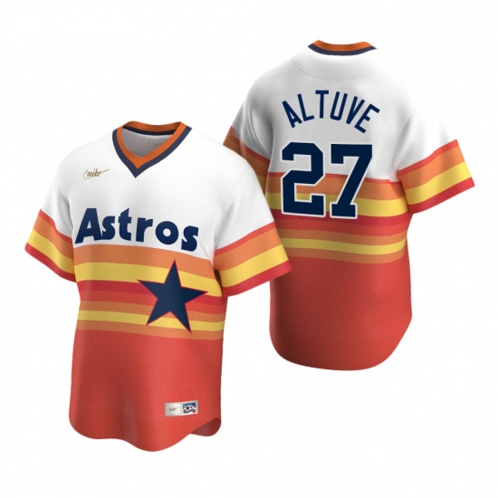 Men's Nike Houston Astros #27 Jose Altuve White Orange Cooperstown Collection Home Stitched Baseball Jersey - Ujersey