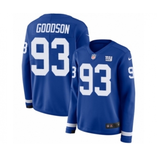 Women's Nike New York Giants #93 B.J. Goodson Limited Royal Blue Therma Long Sleeve NFL Jersey - Ujersey
