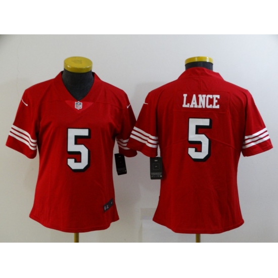 Women's San Francisco 49ers #5 Trey Lance Limited Red Rush Vapor Untouchable Football Jerseys - Ujersey