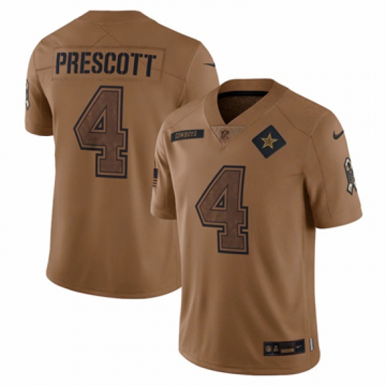 Men's Dallas Cowboys #4 Dak Prescott Nike Brown 2023 Salute To Service Limited Jersey - Ujersey
