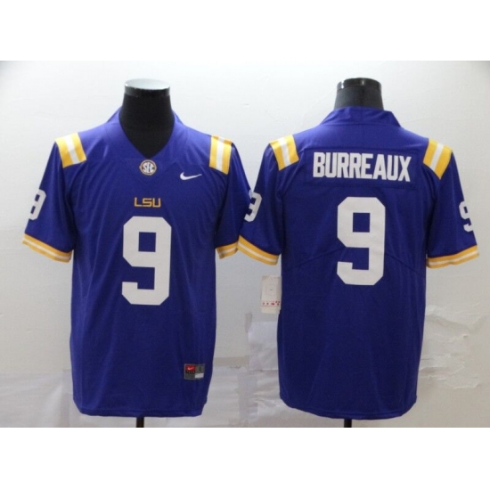 Men's LSU Tigers #9 Burreaux Purple College Football Jersey - Ujersey