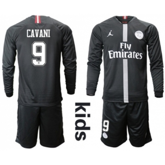 Paris Saint-Germain #9 Cavani Jordan Home Long Sleeves Kid Soccer Club Jersey