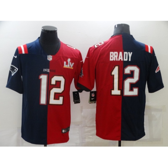 Men's Tampa Bay Buccaneers #12 Tom Brady Blue Red Bowl LV Limited Split Fashion Football Jersey - Ujersey