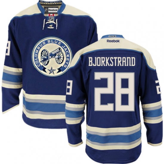 Women's Reebok Columbus Blue Jackets #28 Oliver Bjorkstrand Premier Navy Blue Third NHL Jersey - Ujersey