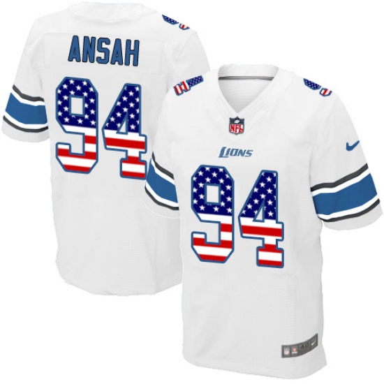 Men's Nike Detroit Lions #94 Ziggy Ansah Elite White Road USA Flag Fashion NFL Jersey - ujerseystore
